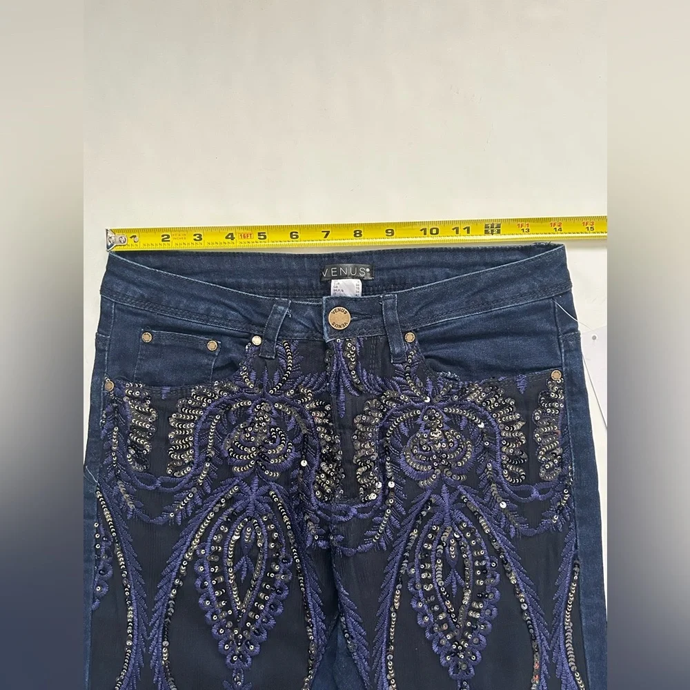 New Venus Lace Sequins Detailing Blue Jeans Size 4 - Picture 4 of 9